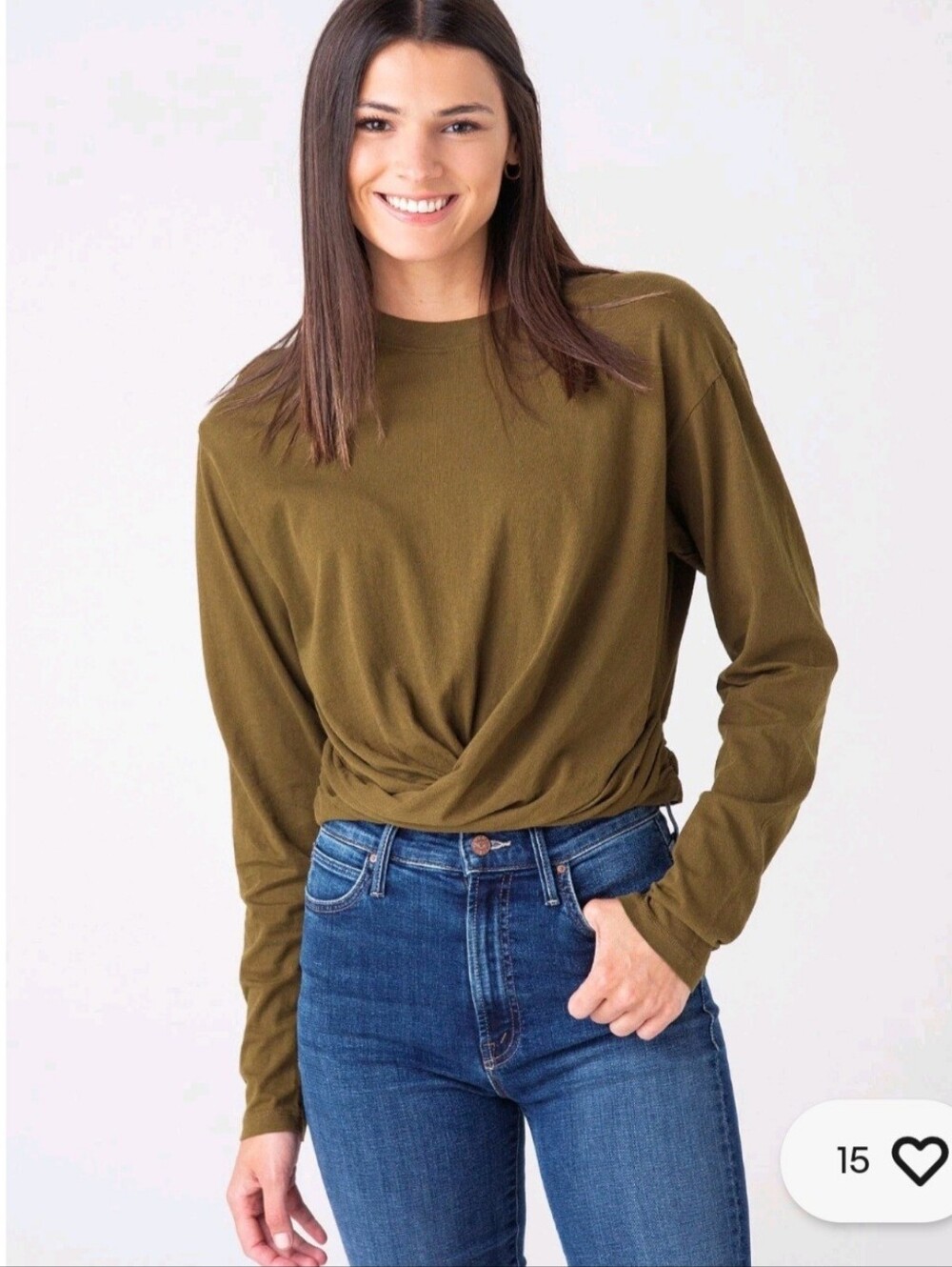 Frame long sleeve Top in Olive Green. Size M